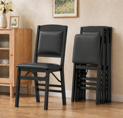 POWERSTONE Folding Chairs Set of 4 with Padded Seat, Foldable Kitchen Dining Chair with Solid Wood Frame, No Assembly Space Saving Design for Home Living Room Small Space (4, Black)