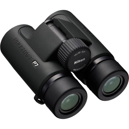 Nikon PROSTAFF P7 10x30 Binoculars 10x Magnification Compact Outdoor Binoculars Bundle with ProStaff Suspender Harness Binocular Strap + Cleaning kit + Floating Strap