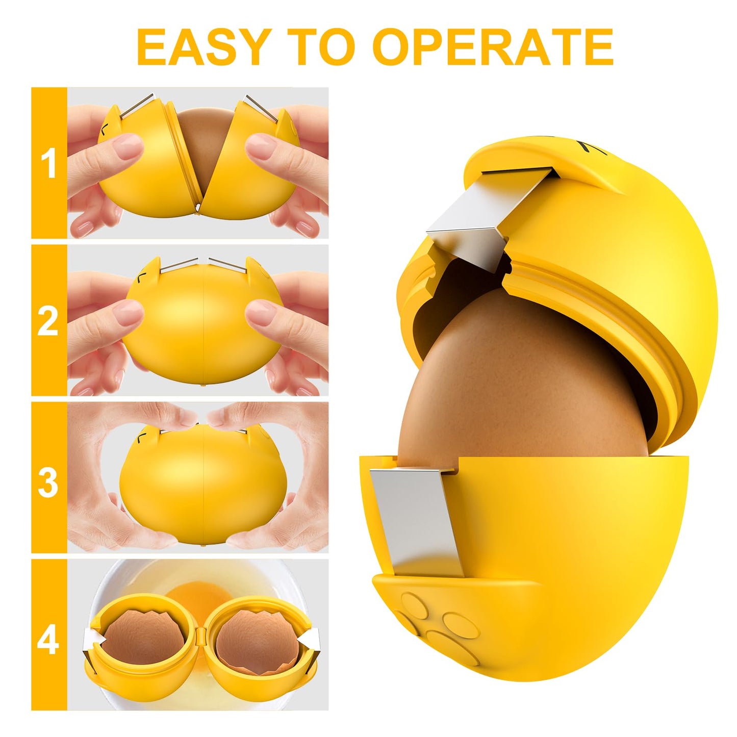 Egg Cracker, Silicone Egg Shell Opener, Cute Egg Shaped Design, Opens Eggs with Ease, A Little Happiness Boost for Your Kitchen. (Color: Yellow, 2-Pack)