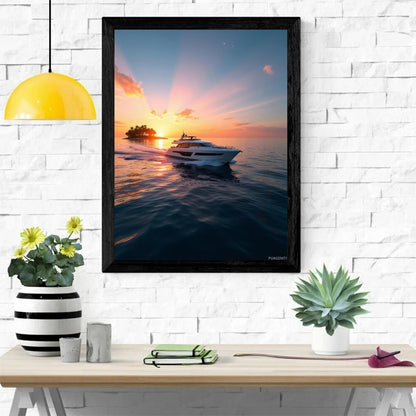 PUAGEMTI Sunset Yacht Island Cruise Scene Diamond Art Kits for Adults, 5D DIY Full Drill Diamond Painting Kits for Adults Beginners, Diamond Painting Kit for Wall Home Decor (No Frame) 12x16 Inch