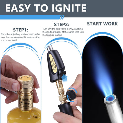 TAUSOM Propane Torch Hose Kit, Mapp Gas Torch Heat 3600℉ Map Gas Torch Kit Trigger Start & Flame Adjustment, Soldering Welding Torch Fuel by MAPP, Map/Pro,Propane(Includes Cylinder Clip)