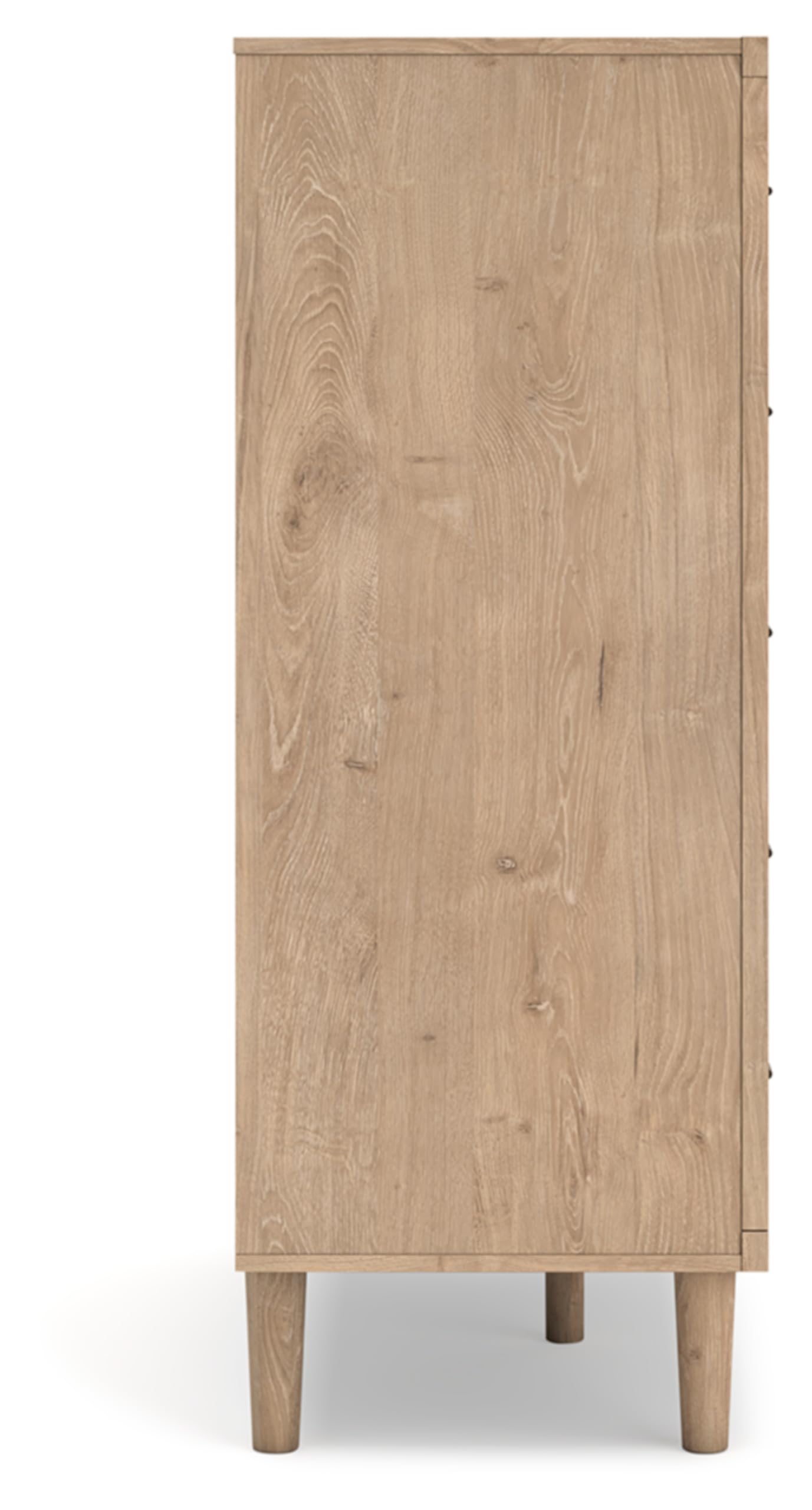 Signature Design by Ashley Cielden Contemporary Chest of Drawers with Textured Cane Details and 5 Drawers, Bronze Knobs, Wood, 52.48" High, Light Brown