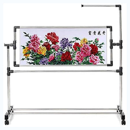 Adjustable Needlework Floor Frame for Cross Stitch and Embroidery, Standing Craft Stand and Lap Table for Sewing and Art, Convenient Holder for Creative Projects.