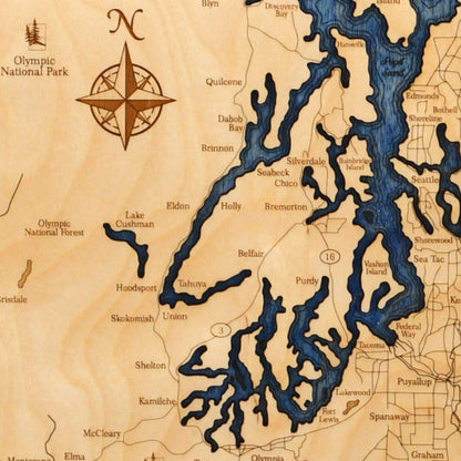 Sea & Soul Pacific Northwest Nautical Chart Art Serving Tray, Made in the USA, 3-D Nautical Wood Chart, 3D Wood Maps, Lake Art, Nautical Gift, 13.5"x 24" Serving Platter (Distressed Coffee/Deep Blue)