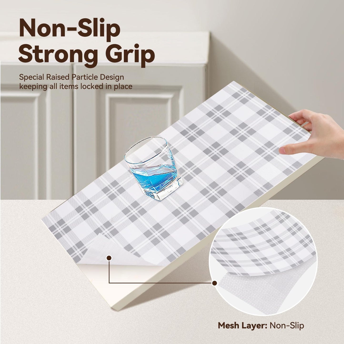 Drawer Shelf Liner for Kitchen Cabinets, Non Adhesive Slip Resistant Shelf Paper Easy to Clean, Strong Grip Thickened Waterproof Washable Mats for Pantry Shelves Cupboard Dresser (Grey, 17.5in x 30FT)