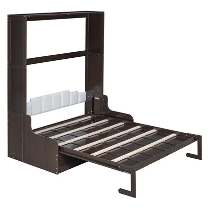 Ball & Cast Murphy Bed Wall Bed Queen Size with Cushion,Sofa Platform Bedfram Chest can be Folded,Wood Folding Hideaway w/Slat Support,Space-Saving Furniture for Guest Room,Study,Office,Espresso