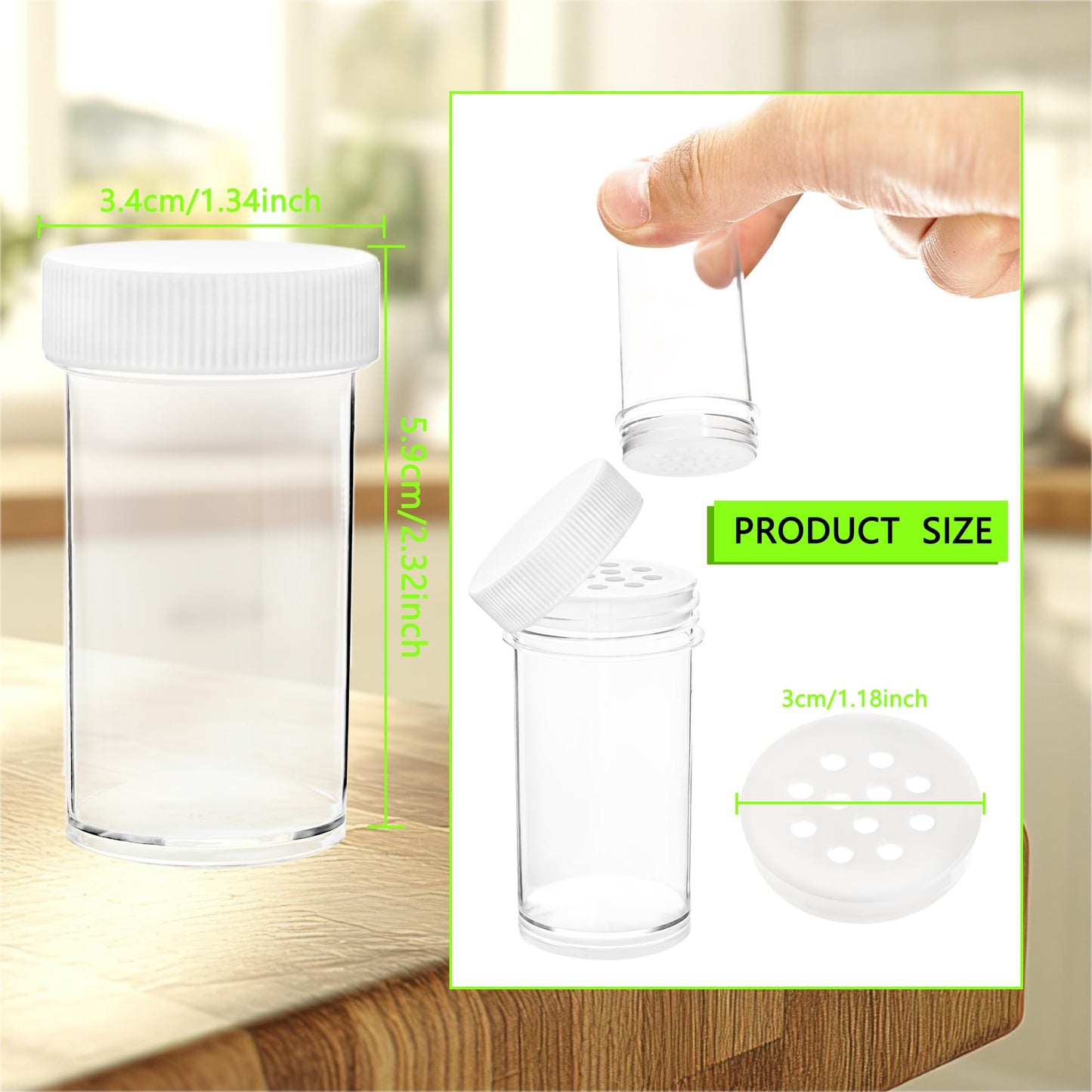 Conagel 150 Pack 1 oz Mini Plastic Spice Jars with Sifters Clear Empty Seasoning Bottles with White Caps for Travel Storing Spice Seasoning Powders