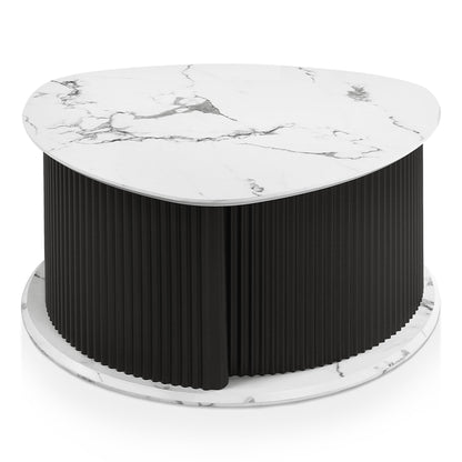 24/7 Shop at Home Cresunt Modern Faux Marble 29.5 in. Coffee Table with Curve Triangular Iron Base, Hidden Compartment Storage for Living Room, Black and White Marble