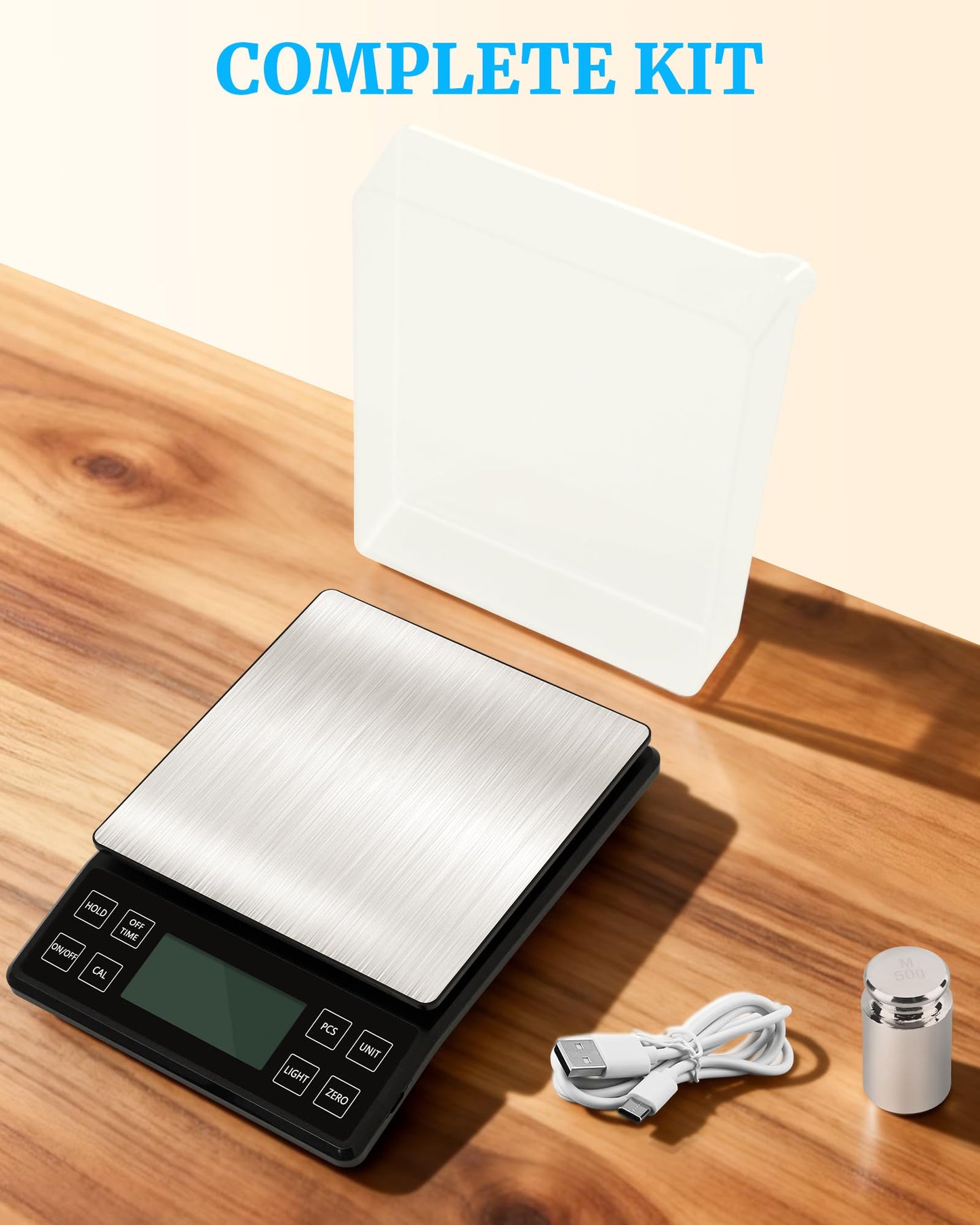 NEXT-SHINE Food Kitchen Scale 11lb, 0.1g/0.01oz Precise Graduation Rechargeable Digital Scale with Nine Units Large Tray Stainless Steel Platform LCD Display for Meal Prep Cooking Baking