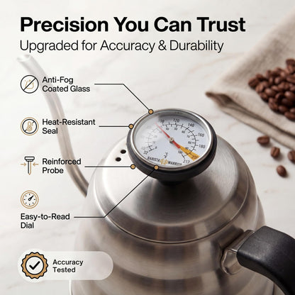 Barista Warrior Gooseneck Kettle with Thermometer - 1L Pour Over Coffee & Tea Kettle, 18/8 Stainless Steel Gooseneck Kettle Pot, Precision Pour Drip Spout, Suitable for All-Stoves (34 fl oz)