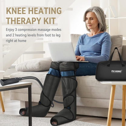 FIT KING Foot and Leg Compression Massager for Circulation and Pain Relief with Knee Heating Therapy - Handheld Controller 3 Modes 3 Intensities - Gift for Mom Wife Family