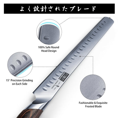 HOSHANHO Carving Knife 12 Inch, Japanese High Carbon Steel Slicing Knife with Ergonomic Pakkawood Handle, Razor Sharp Brisket Knives for Meat Cutting, BBQ, Turkey