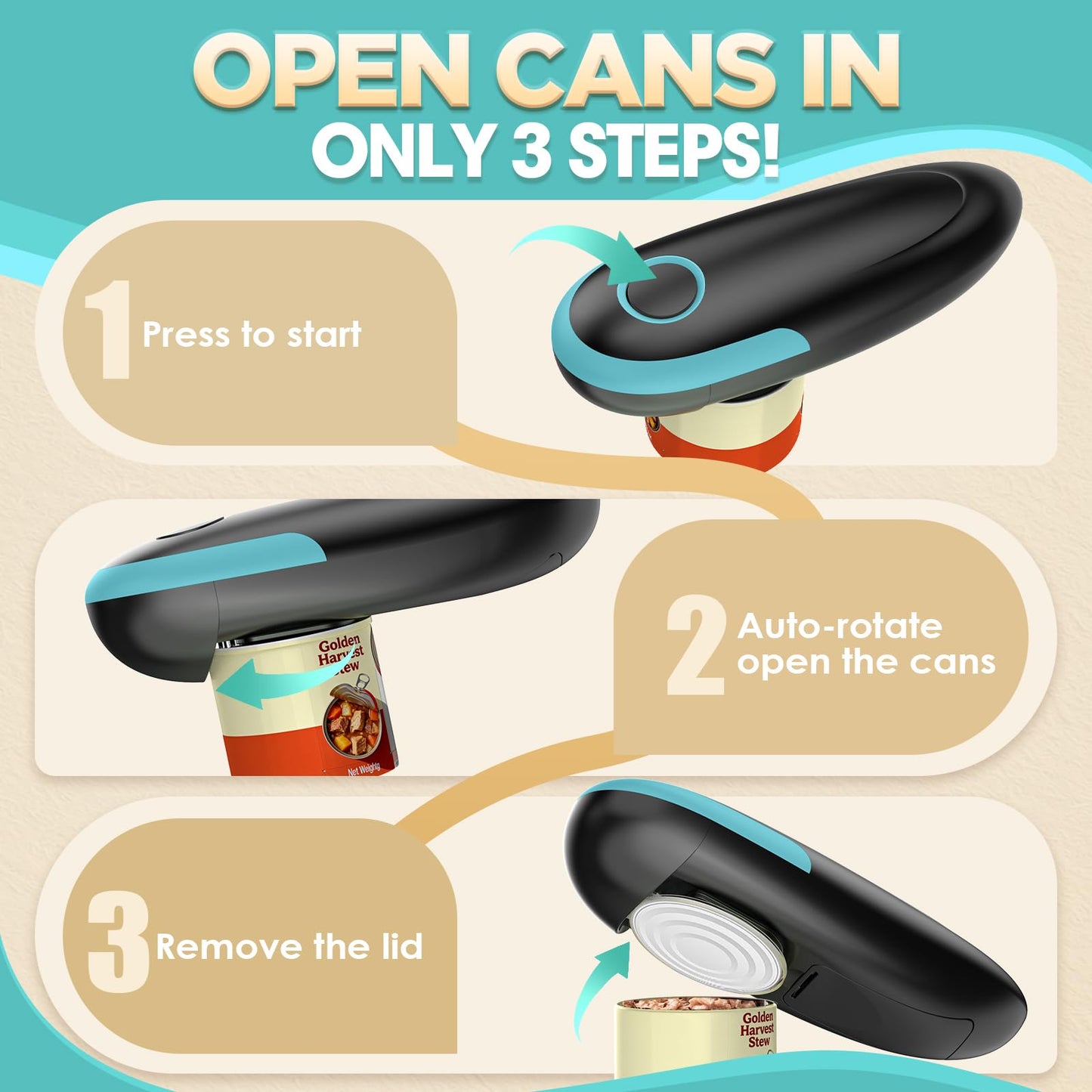 Electric Can Opener, Automatic Can Opener, One Touch Electric Can Opener for Kitchen Food Safe Smooth Edge, Kitchen Gadgets Battery Operated Can Opener for Seniors Arthritis&Chef
