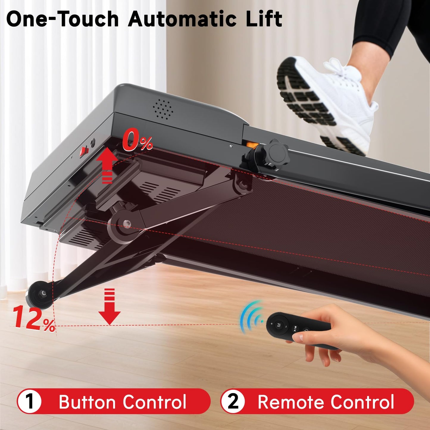 Joxir Walking Pad Treadmill with 12% 12-Level Auto Incline and Handle Bar, 7.5MPH 450 lbs Capacity Under Desk Treadmills for Home, Portable Treadmill with Incline, Remote Control, RGB LED Screen