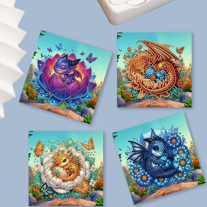 6 Packs DIY Diamond Art Cards Kit, Diamond Art Painting Cards, Diamond Art Cards with Envelope for Christmas Birthday Thanksgiving Day Holiday (Bud Dragon)