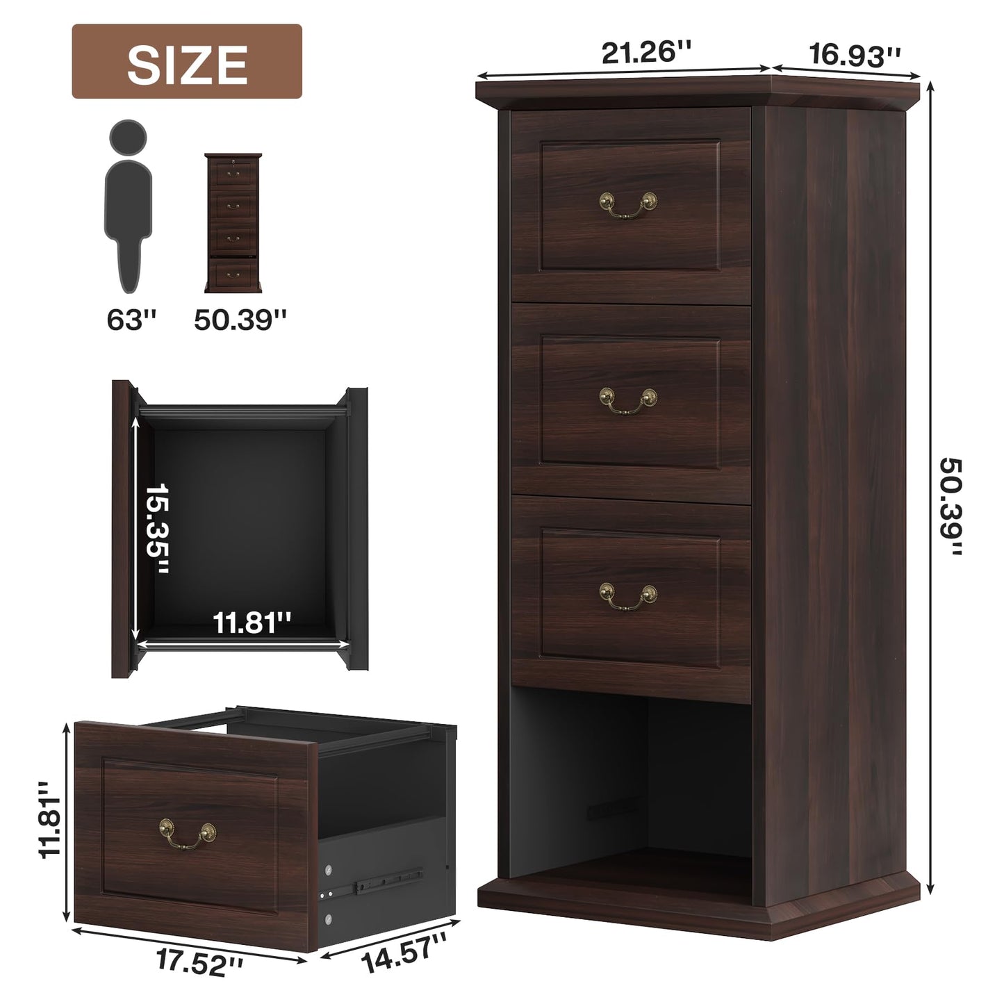 Tribesigns 4-Drawer File Cabinet, Vertical Wood Filing Cabinet for A4/Letter/Legal Size, Tall File Storage Printer Stand with Hanging Rails for Home Office, Classic Dark Walnut Finish
