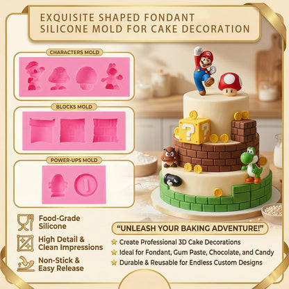 IKOJING Super Cube Chocolate Silicone Mold 3 pcs, Mushroom Dragon Gold Coin Cake Decoration Fondant Molds, for DIY Ice Cubes, Candies, Cupcake Toppers, Resin, Clay, Plaster Molds