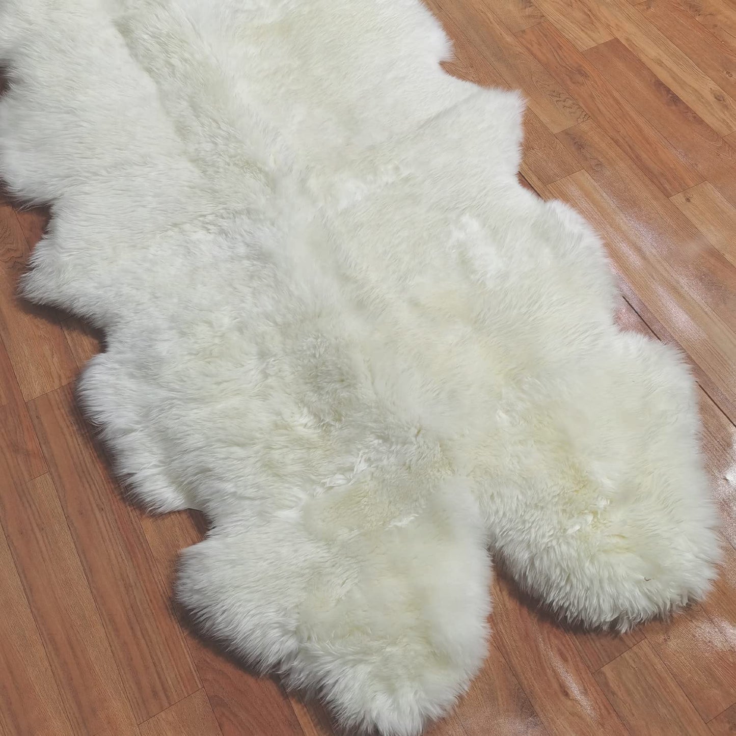 Champlus Genuine Australian Merino Sheepskin Rug, 4x6.6 ft Sheep Skin Rug, Lambskin Area Rug, 4-Pelt, White