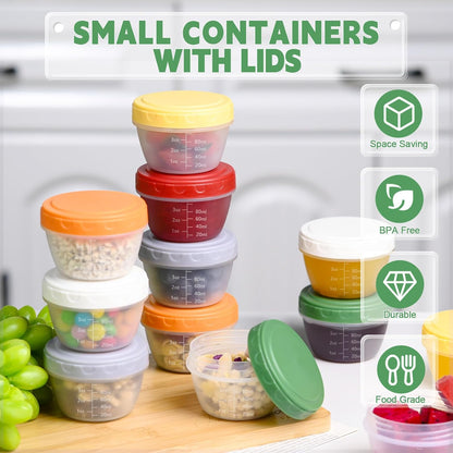 24pcs 4 oz 1/2 Yomarket Small Plastic Containers with Lids, Reusable Cup Small Food Storage Containers, Leakproof