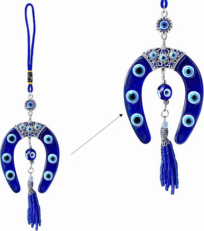LUCKBOOSTIUM Evil Eye Horseshoe Hanging Ornament - Blue Charm & Horseshoe with Crystal for Luck & Protection