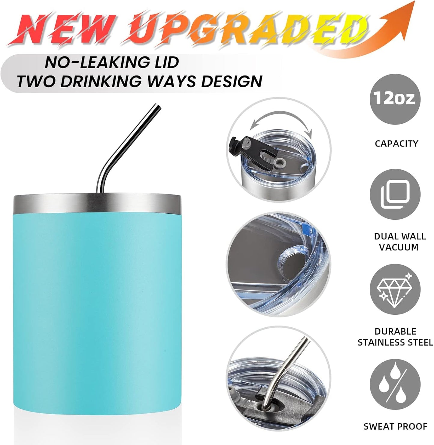 12oz/8Pack 8 Pack) MEWAY Insulated Stainless Steel Reusable Mug, Double Wall Durable Coffee Cup, Powder Coat