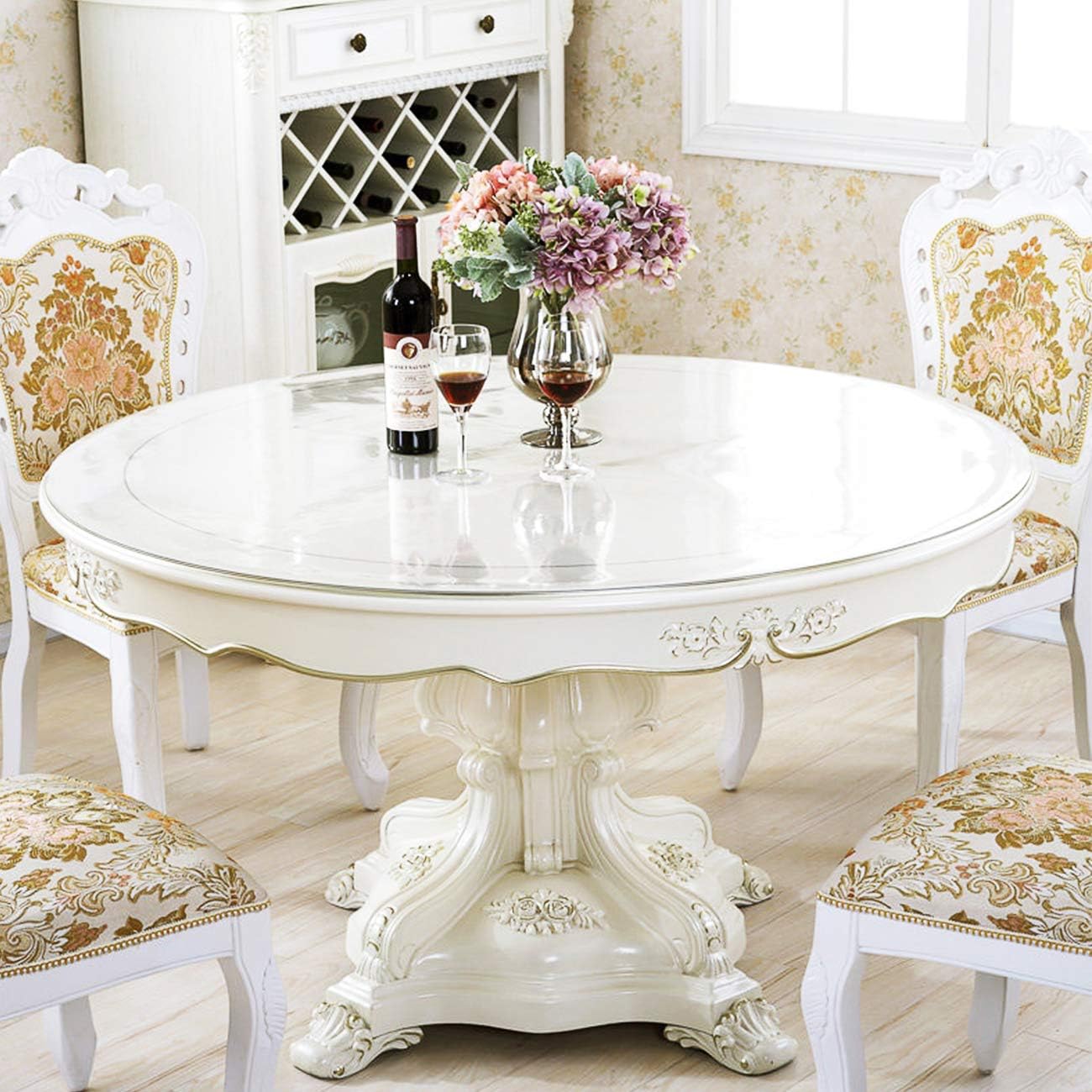 32 Inch 1.5mm Dia Thick Round Clear Table Cover Protector PVC Vinyl Plastic Tablecloth Kitchen Table Covers Crystal