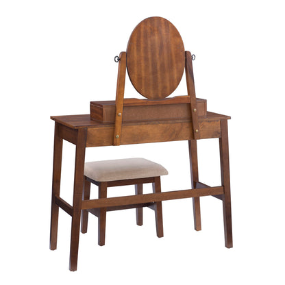 Linon MidCentury Walnut Upholstered Seat Beverly Vanity Set, Medium
