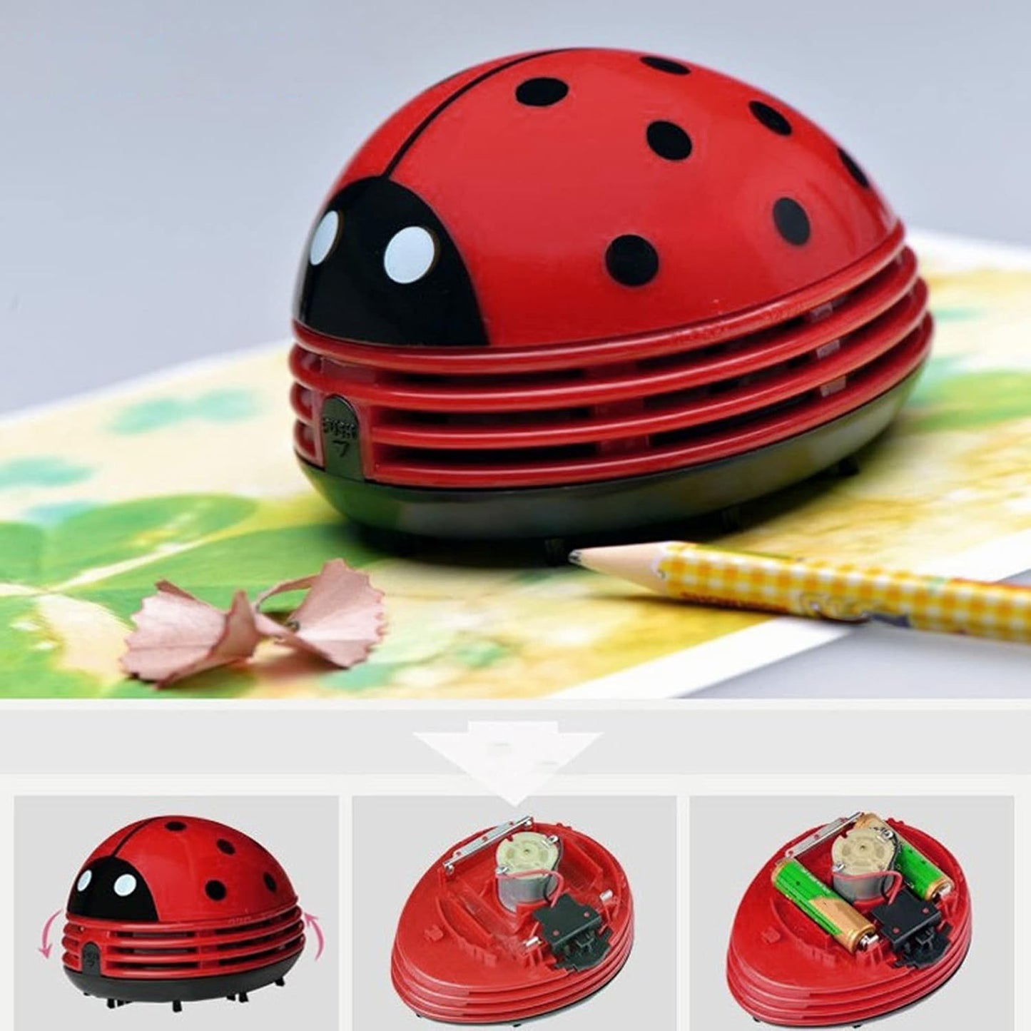 Fdit Mini Desktop Vacuum Cleaner, Portable Handheld Ladybug Sweeper for Cartoon Red Ladybird Crumb
