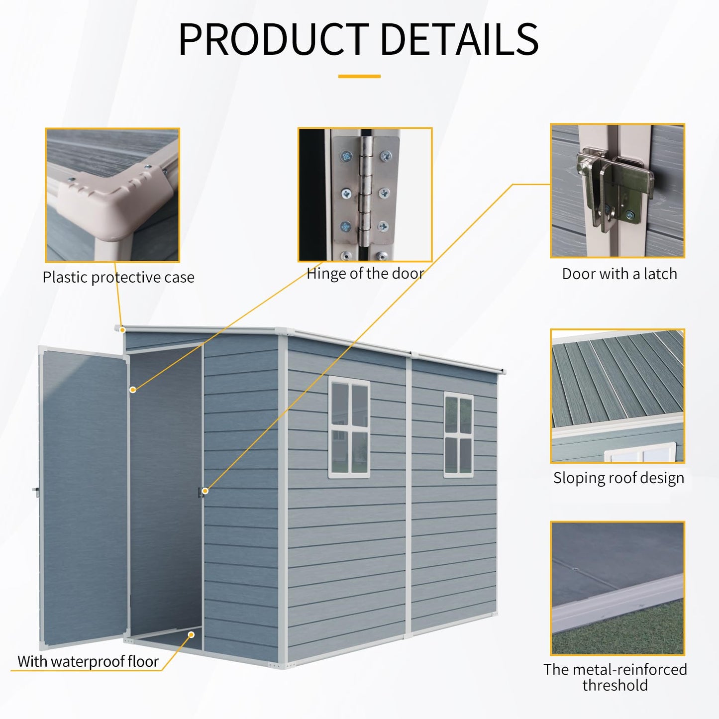 4FT x 8FT Resin Outdoor Storage Shed with Windows and Ventilation, Lockable Garden Tool Shed with Sloping Roof, Weather Resistant Backyard Storage House for Patio Lawn, Grey