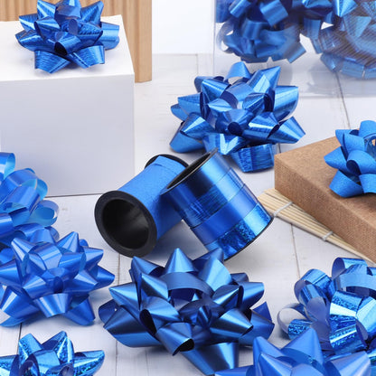 14 Pcs Gift Bows Assortment - Assorted Size Gift Bows and 2 Crimped Curling Ribbons, Perfect for Christmas, Holiday, Party (Blue)