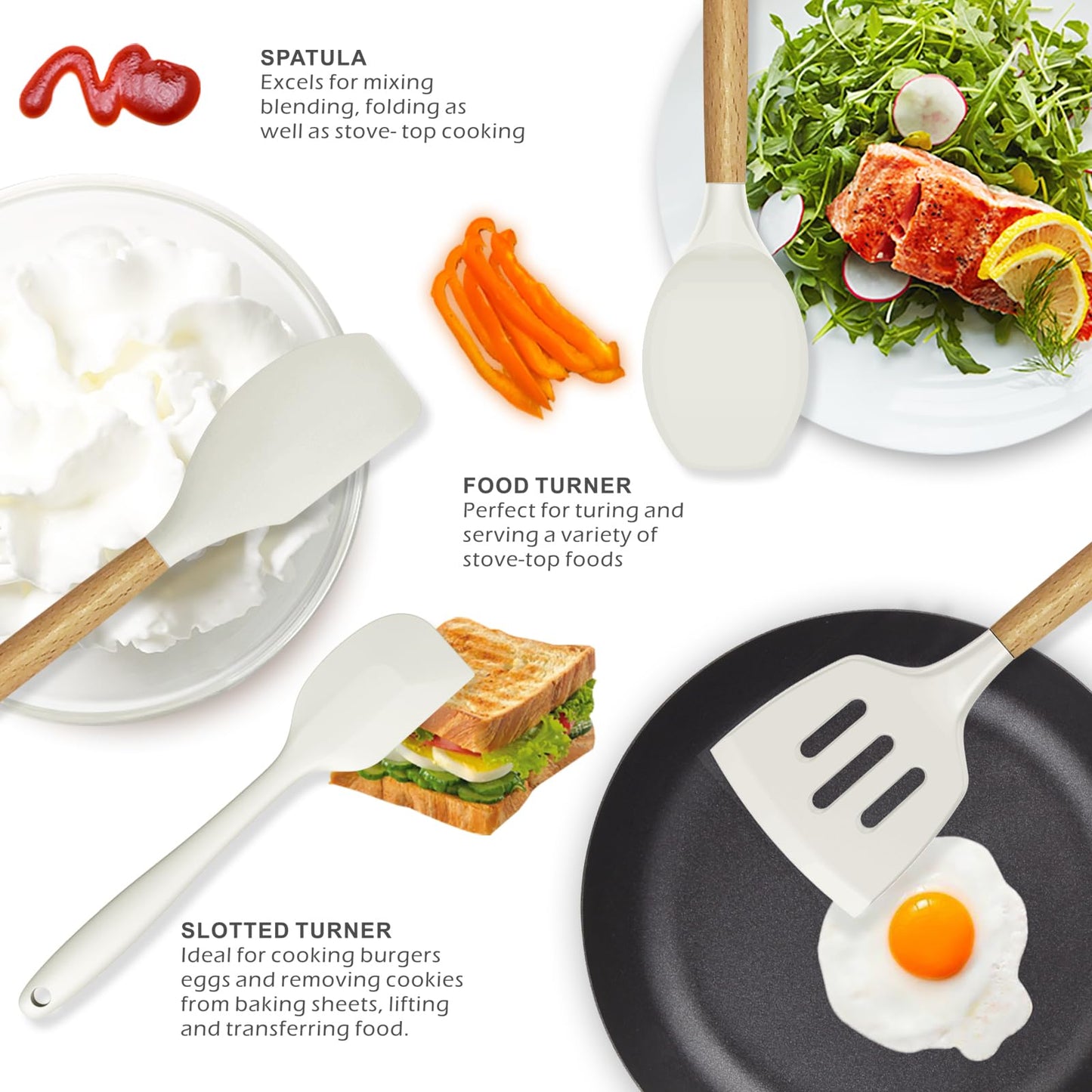 Silicone Cooking Utensils Kitchen Utensil Set - 446°F Heat Resistant Silicone Kitchen Utensils Set, Spatula,Turner Tongs, Spoon, Brush, Whisk,Kitchen Gadgets for Nonstick Cookware, BPA Free (Gray)