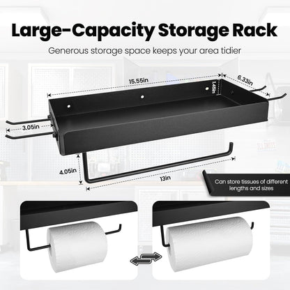 Tongyuyan 2 Garage Paper Towel Holder with Shelf & Detachable Hooks - Wall Mount Shop Towel Holder & Paper Towel Holder