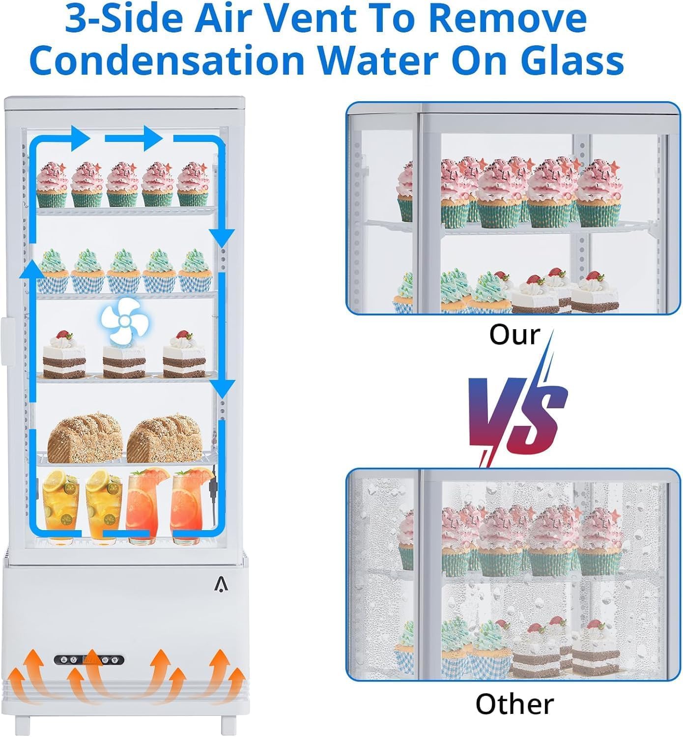 Commercial Display Refrigerator, 3.5 cu. ft./98 Liter Countertop Refrigerated Cake Display Cabinet, Refrigerator with Adjustable Shelves and Digital Controls, LED Display, For Cafes, Bakeries, White