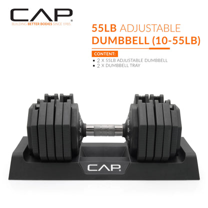 CAP Barbell ADJUSTABELL Adjustable 55 lb Hex Dumbbell Weights - Singles & Pairs | Multiple Handle Options