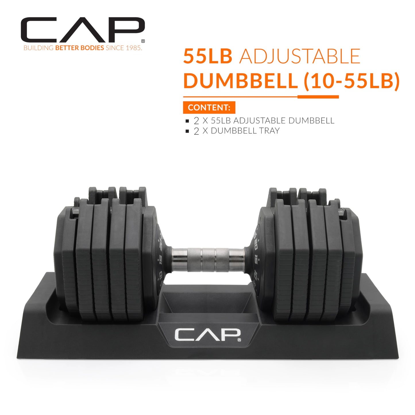 CAP Barbell 55 lb Pair of Adjustable Dumbbells with Full Rotation Chrome Handle