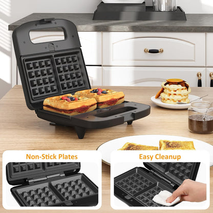 Sunvivi Waffle Iron, Panini Press Grill and Sandwich Maker Set, 3 in 1 Electric Sandwich Press with Removable Non-Stick Plates, Indicator Lights & Cool Touch Handle 750W