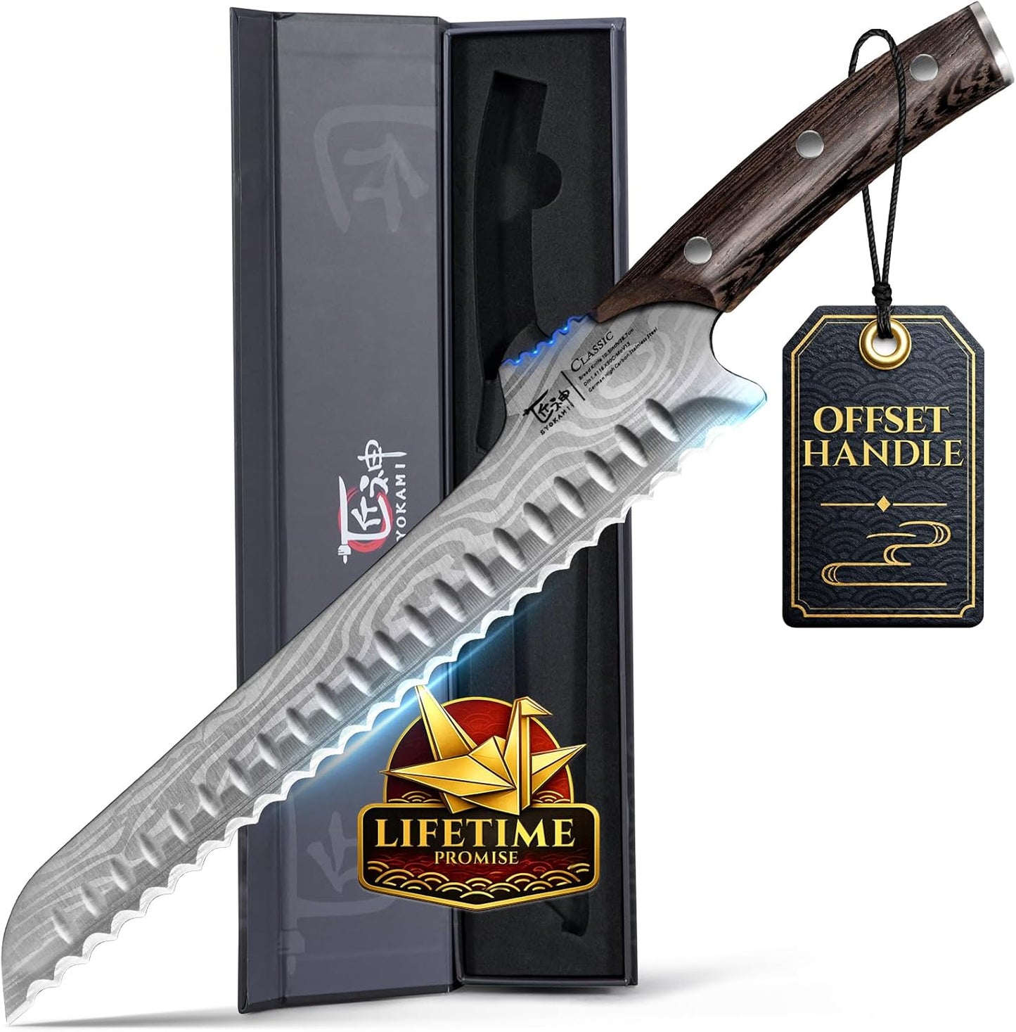 2026 Offset 10.5 Inch SYOKAMI New Upgraded Bread Knife for Homemade Bread, Resharpenable Serrated Knife, Ultra-Sharp