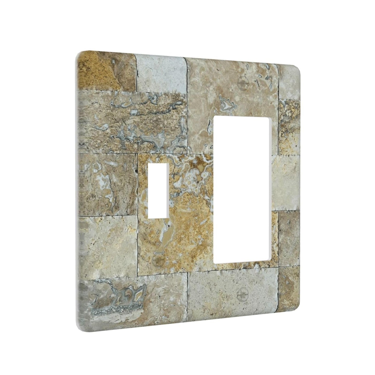 Mini Pattern Tumbled Mosaic Tile Stone Print Outlet Covers 1 Toggle 1 Rocker Combination Decorative Wall Plate Electrical Switch Plates Light Switch Cover Plate for Bathroom Kitchen Home Decor