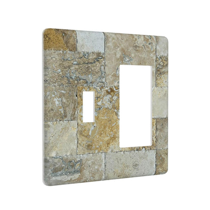 Mini Pattern Tumbled Mosaic Tile Stone Print Outlet Covers 1 Toggle 1 Rocker Combination Decorative Wall Plate Electrical Switch Plates Light Switch Cover Plate for Bathroom Kitchen Home Decor