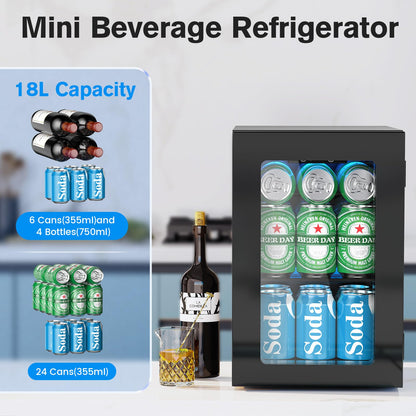 Electactic 24 Cans Beverage Refrigerator Cooler, Mini Fridge Countertop Drink Cooler for Soda, Canned Beer, Adjustable Digital Temperature Control for Home Dorm Office, Black