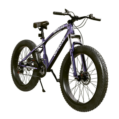 MarKnig 26 inch Fat Tire Mountain Bike with 4 inch Knobby Tires, 21 Speed MTB with Dual Disc Brake, Anti-Slip Fat Bike with Front Suspension, High Carbon Steel Frame, Men and Women (Blue-Purple)