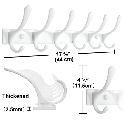 SKOLOO Heavy Duty Wall Mounted Coat Rack - 6 Hooks, Stainless Steel, Sturdy Coat Hooks for Hanging Clothes, Jacket, Hat, White