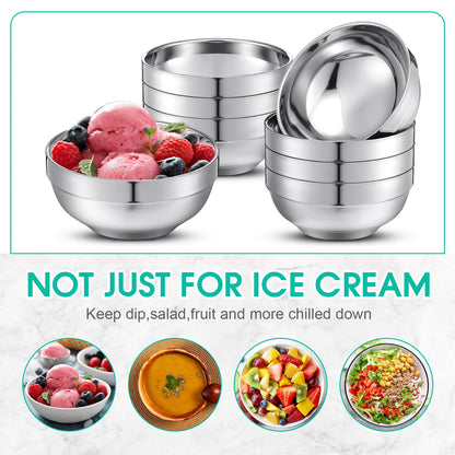 Funnymoom 8 Pack 24 oz Stainless Steel Bowls Double Walled Insulated Soup Ice Cream Metal Mixing Nesting Bowls for Serving Soup Rice Cereal (304 Stainless Steel)