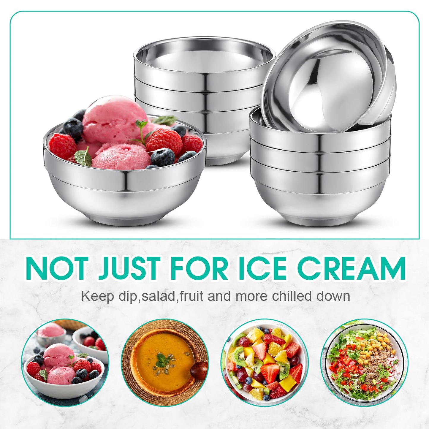 Funnymoom 4 Pack 24 Oz stainless Steel Bowls Double Walled Insulated Soup Ice Cream Metal Mixing Nesting Bowls for Serving Soup Rice Cereal