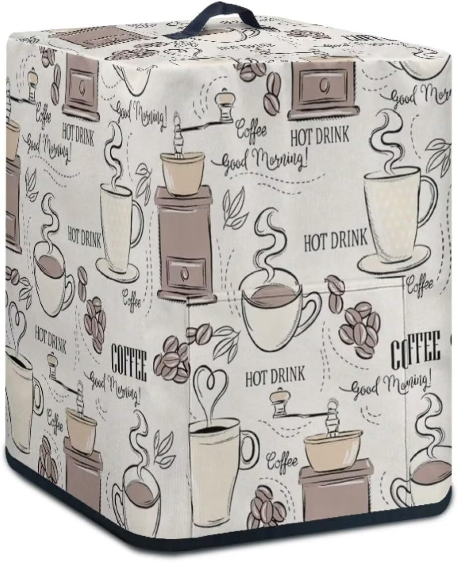 Dust-Proof Air Fryer Cover, Kitchen Small Appliance Cover with Top Handle and Pockets, Washable, Coffee Beige White