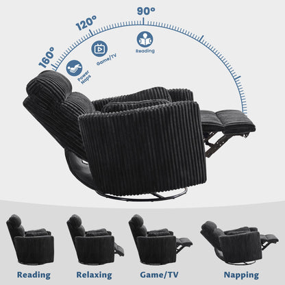 GRAINELL Oversize Power Swivel Recliner, 40in Wide Electric Glider Rocking Chair with Headrest Adjustment, USB Port, 270° Swivel, Rock 30° – for Living Room, Nursery, Black (5" 7' to 6" 1' Height)