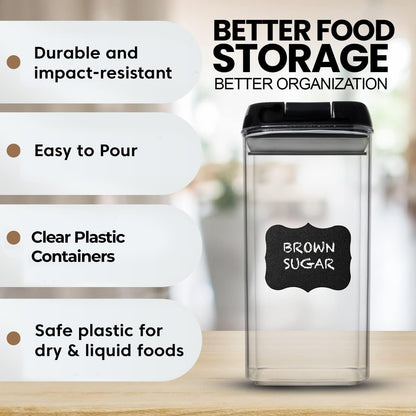 Shazo Airtight Food Storage Containers with Lids - 6 PC BPA Free Clear Plastic Cereal Containers with Easy Lock Lids for Kitchen and Pantry Organization for Snacks and Pasta - 1.2L