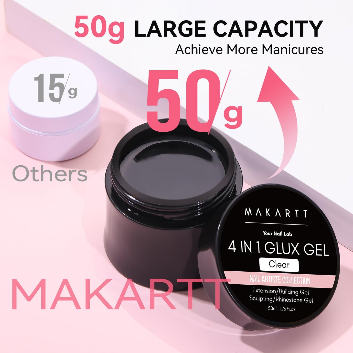 Makartt Clear Gel Builder Kit: Self-Levelling, Long Lasting Extension Hard Gels for Strengthener, Broken Nails Repair Gel Kit with Paper Forms, Dual forms, Nail File and Dual-End Brush 1.06 oz
