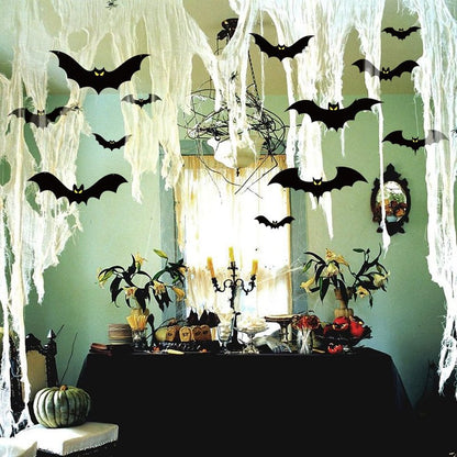 16Pcs Halloween Hanging Bats Decorations Outdoor, Large Flying Bats with Glowing Eyes for Halloween Tree Hanging Decorations Outside…