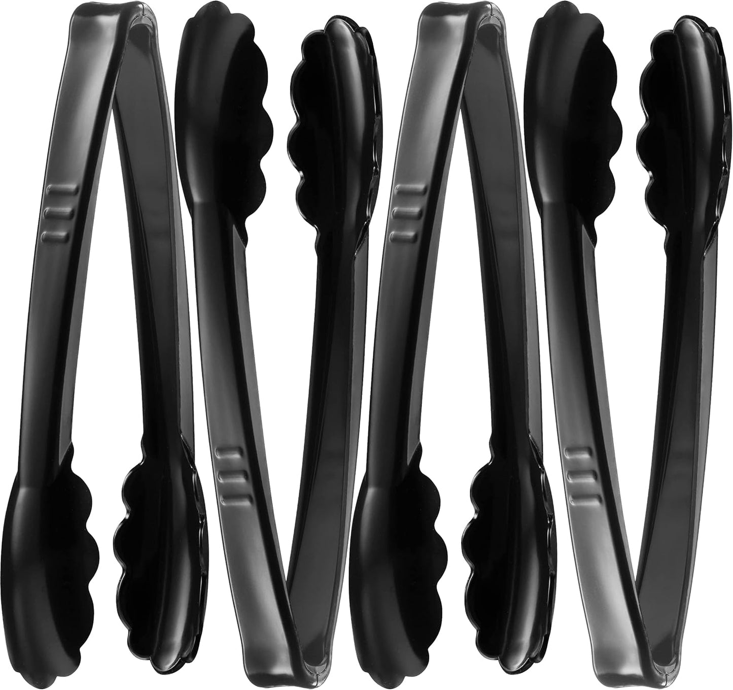 Plastic Tongs for Serving, Pack of 6, 9 Inch Heavy-Duty Reusable or Disposable Tongs for Catering and Events